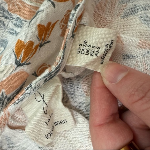 Joie Dress Womens Small White‎ Orange Blue Floral V Neck Mini Shift 100% Linen - Picture 6 of 11